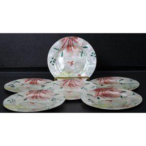 Set of 6 Capiz Serveware Floral Plates From Philippines